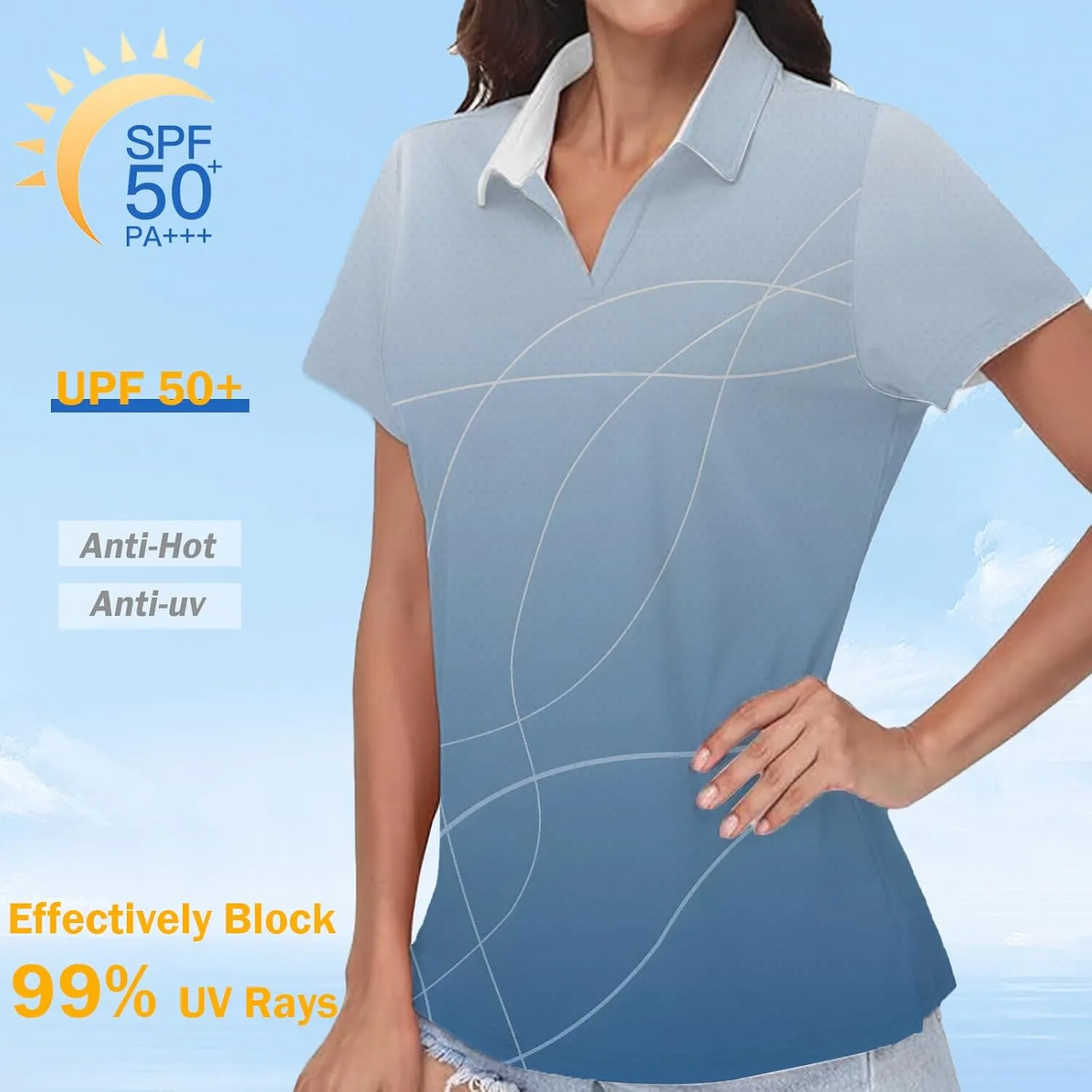 Women's Golf Shirt Short Sleeve Polo Shirts Quick Dry Tennis Tops V-Neck with Collar Shirts Golf Outfits for Women