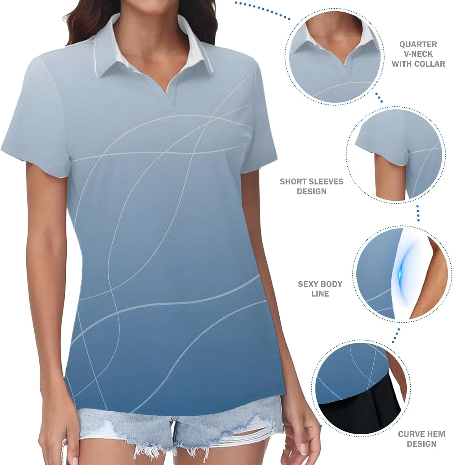 Women's Golf Shirt Short Sleeve Polo Shirts Quick Dry Tennis Tops V-Neck with Collar Shirts Golf Outfits for Women