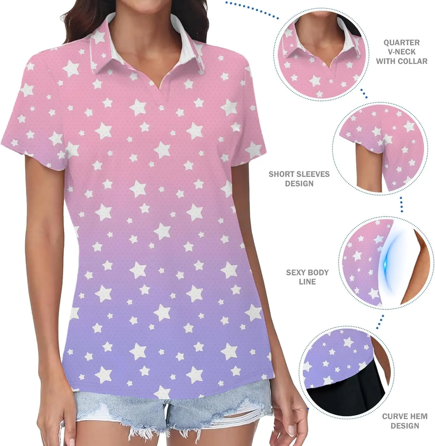 Women's Golf Shirt Short Sleeve Polo Shirts Quick Dry Tennis Tops V-Neck with Collar Shirts Golf Outfits for Women