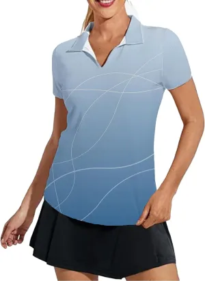 Women's Golf Shirt Short Sleeve Polo Shirts Quick Dry Tennis Tops V-Neck with Collar Shirts Golf Outfits for Women