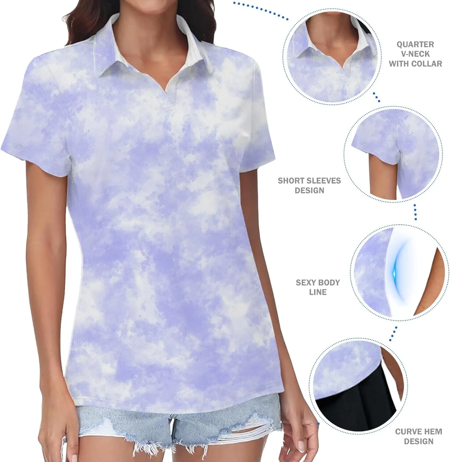 Women's Golf Shirt Short Sleeve Polo Shirts Quick Dry Tennis Tops V-Neck with Collar Shirts Golf Outfits for Women
