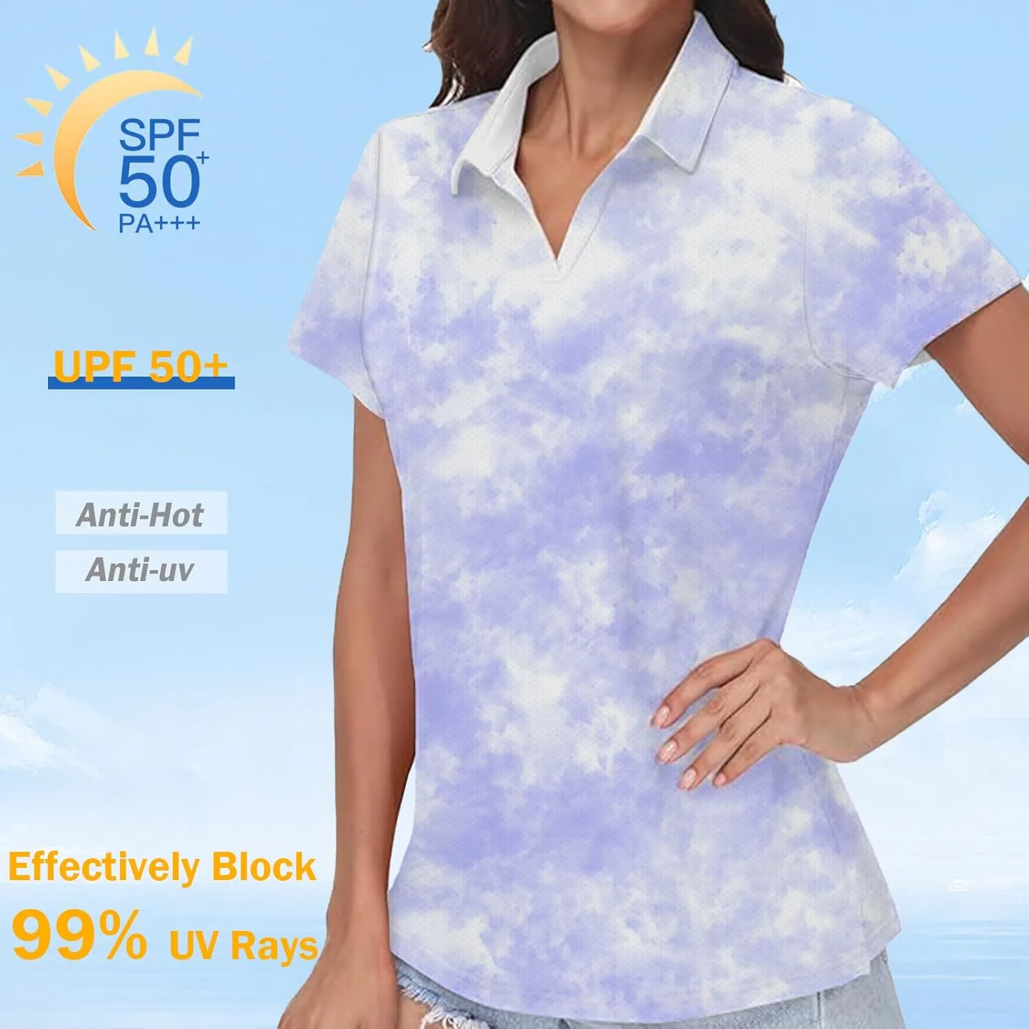 Women's Golf Shirt Short Sleeve Polo Shirts Quick Dry Tennis Tops V-Neck with Collar Shirts Golf Outfits for Women