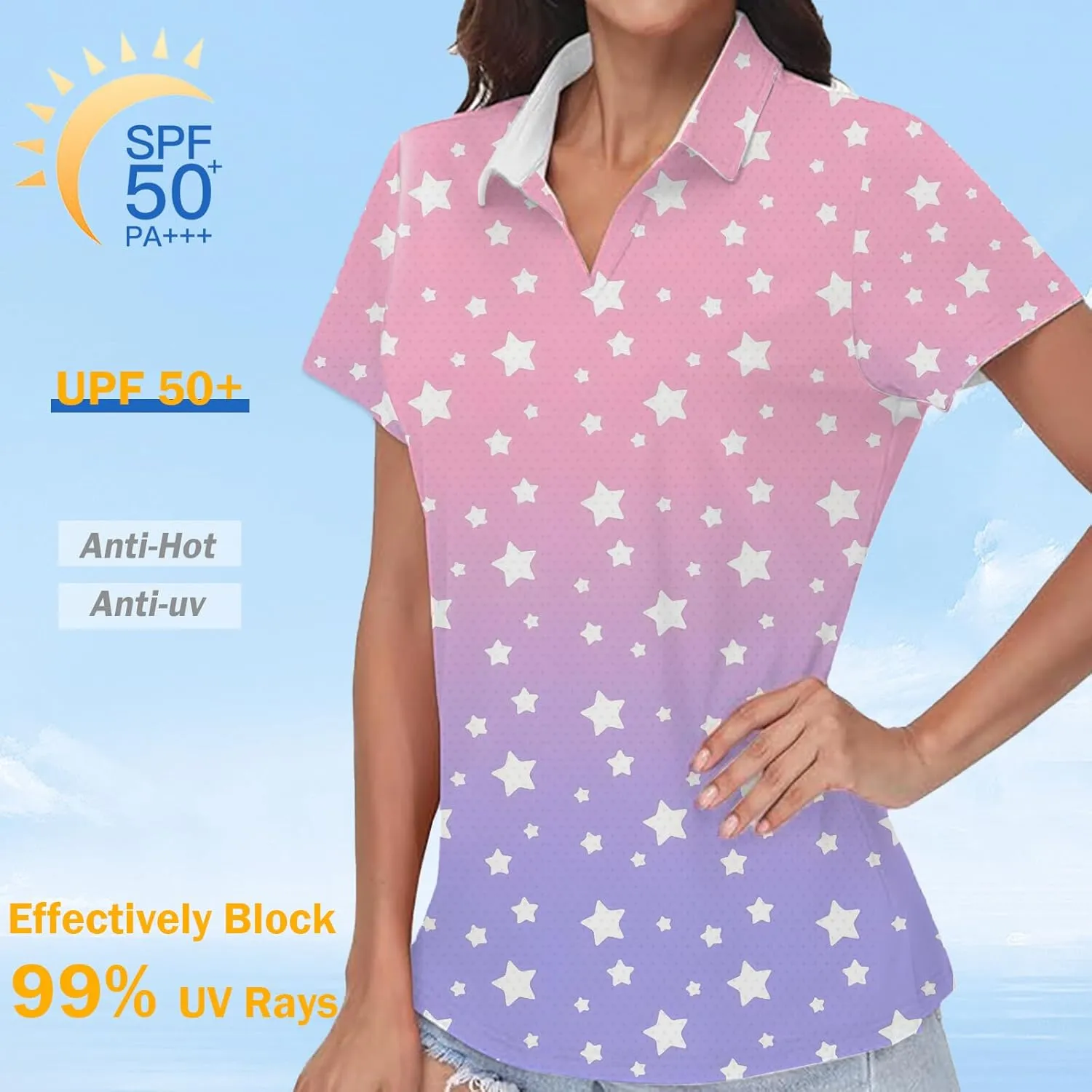 Women's Golf Shirt Short Sleeve Polo Shirts Quick Dry Tennis Tops V-Neck with Collar Shirts Golf Outfits for Women