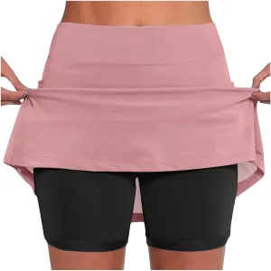 Women's Golf Skorts Color Block Skirt with Built-in Shorts Summer Tennis Athletic Skort Vacation Running Clothes 2025