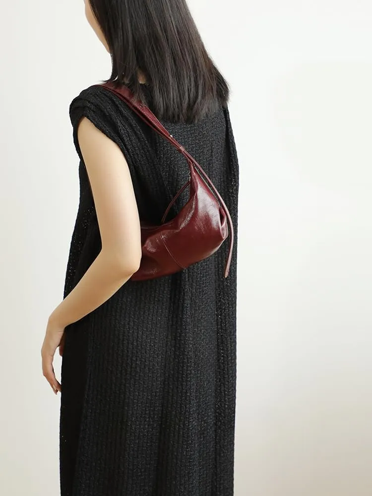 Women's Leather Handbag Shoulder Crossbody Armpit Bag Dumpling Pillow Bag Clutch Purse Hobo Versatile Stylish Chic