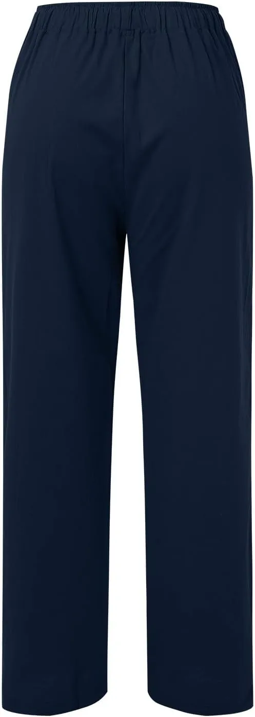 Womens Linen Blend Summer Fashion Pants High Waist Long Lounge Slim Fit Pants Beach