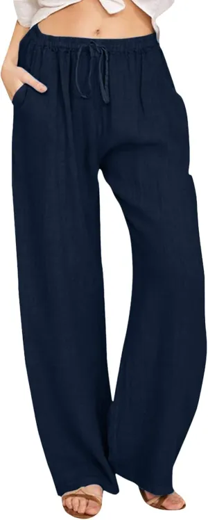 Womens Linen Blend Summer Fashion Pants High Waist Long Lounge Slim Fit Pants Beach
