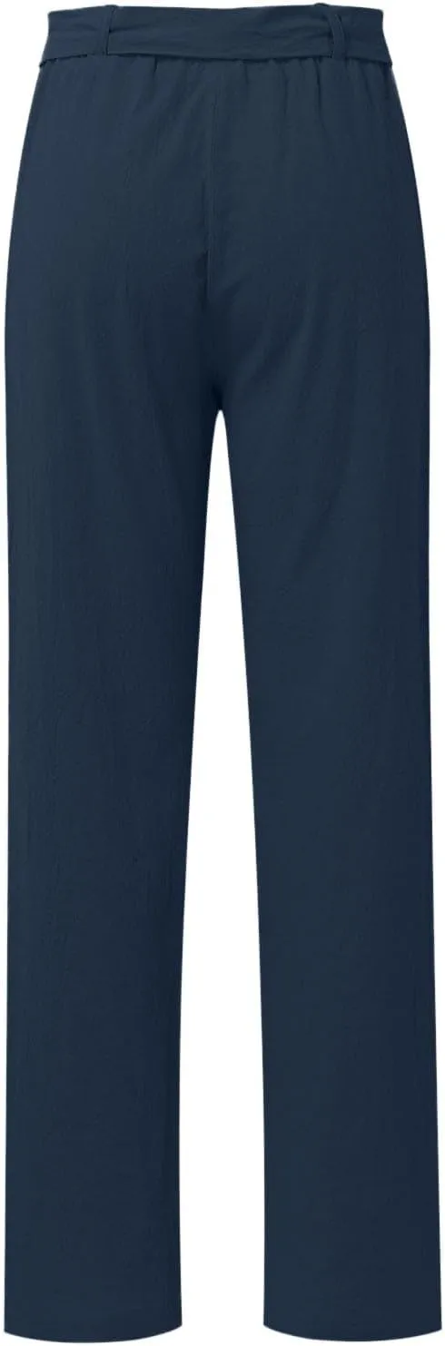Women's Linen Blend Summer Letter Patched Pants Low Waist Straight Plus Size Trouser Travel