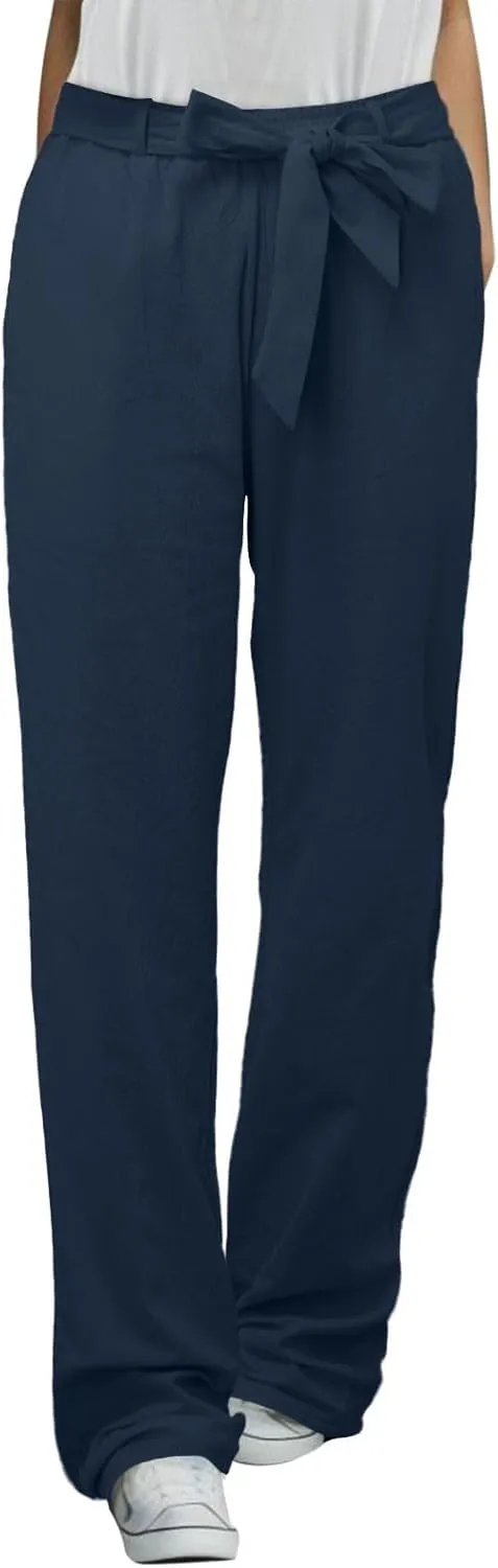 Women's Linen Blend Summer Letter Patched Pants Low Waist Straight Plus Size Trouser Travel
