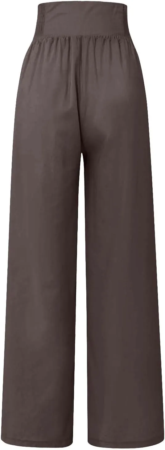 Womens Linen Blend Summer Print Palazzo Pants Low Waist Ankle Length Loose Fit Trouser Business Work