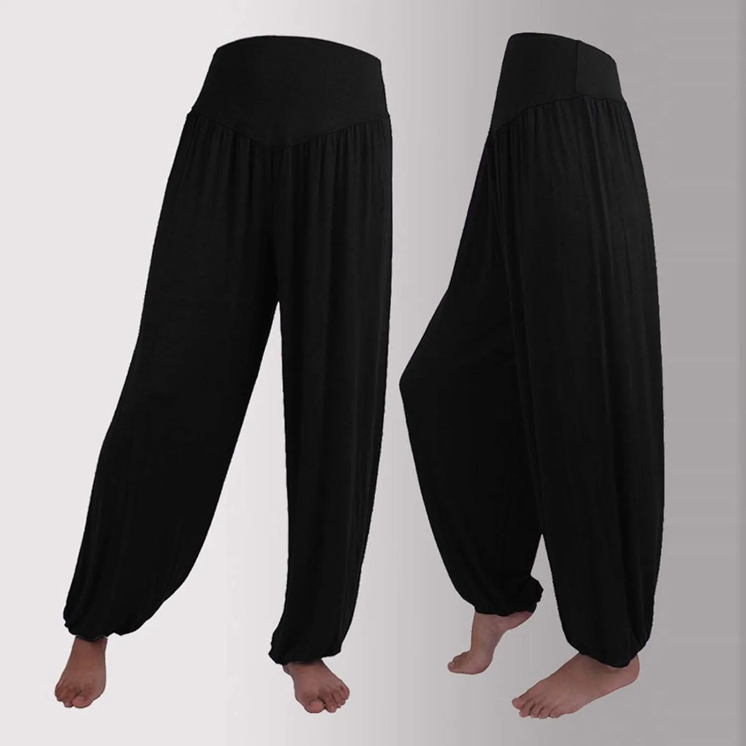 Women's Linen Blend Summer Pull On Palazzo Pants Low Waist Stretchy Straight Loose Fit Trousers Office