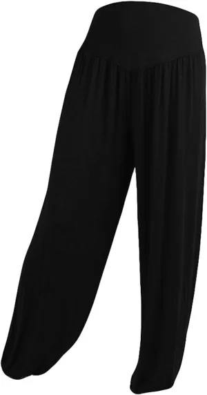 Women's Linen Blend Summer Pull On Palazzo Pants Low Waist Stretchy Straight Loose Fit Trousers Office