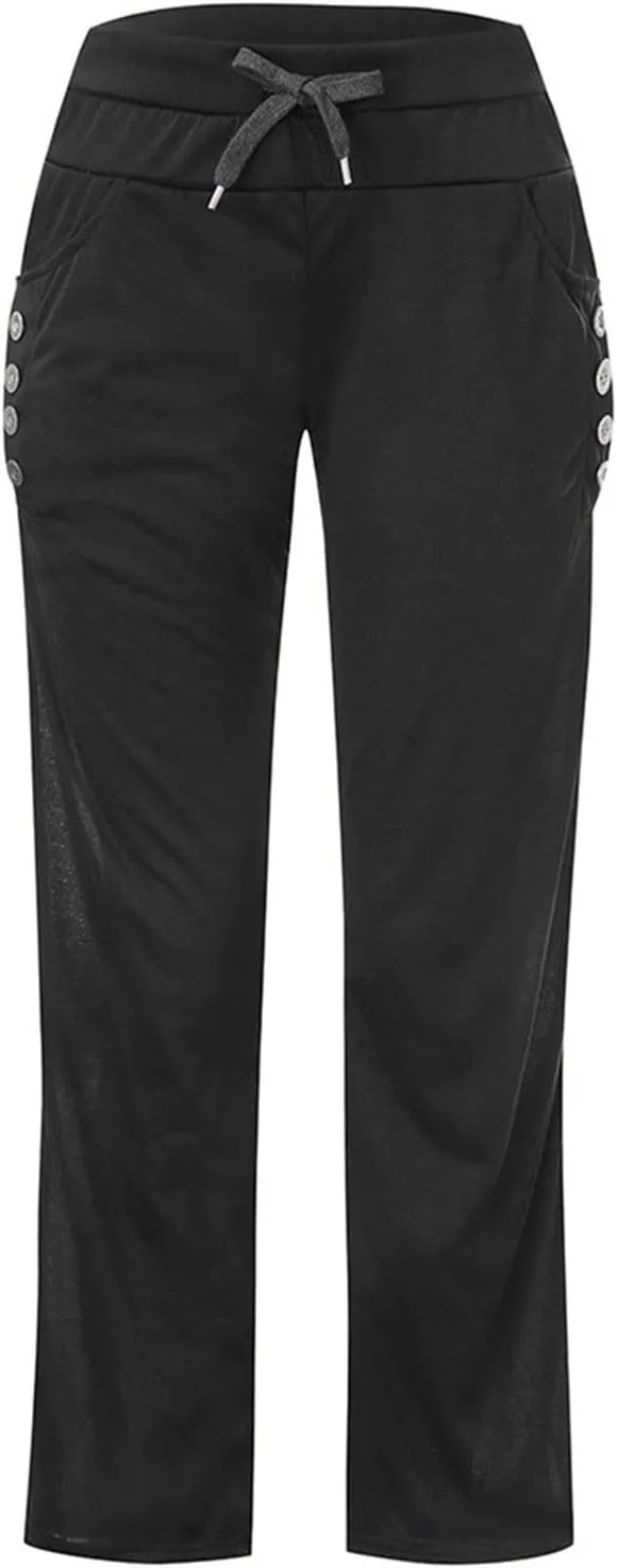 Women's Linen Blend Summer Pull On Pants Low Waist Ankle Length Slim Fit Trousers Travel