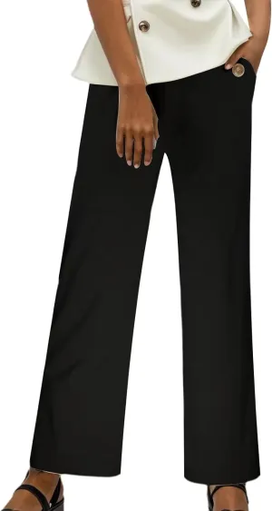 Women's Linen Blend Summer Y2K Streetwear Pants Elastic Waisted Straight Plus Size Palazzo Pants Work Business