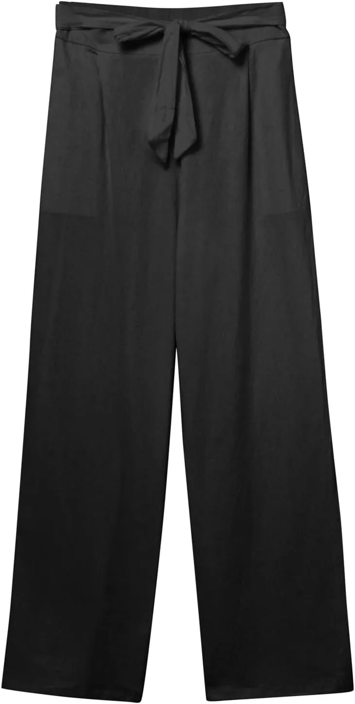 Womens Linen Summer Drawstring Pant Trousers Elastic Waisted Wide Leg Loose Fit Pants Beach