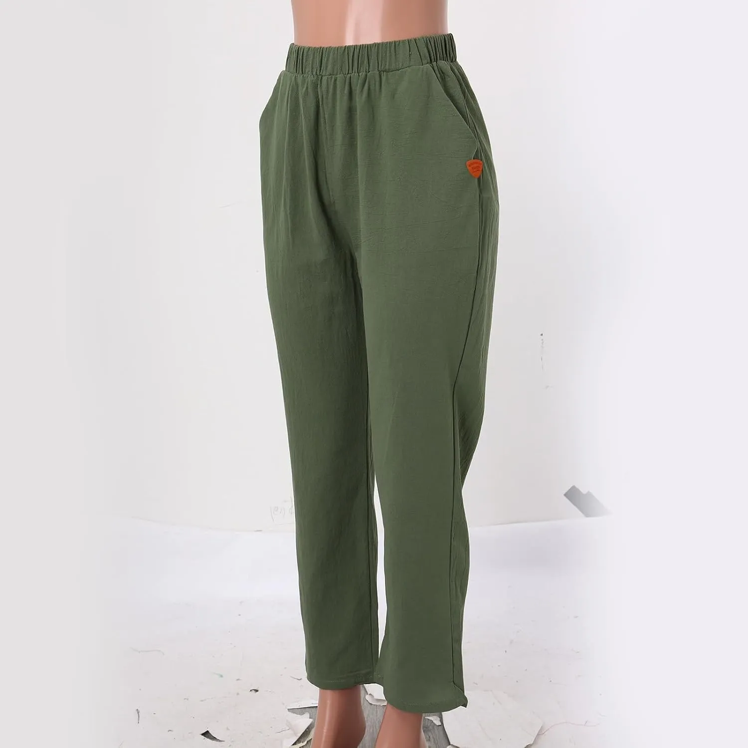 Women's Linen Summer Floral Pant Trousers Elastic Waist Wide Leg Slim-Fit Palazzo Pants Work Business