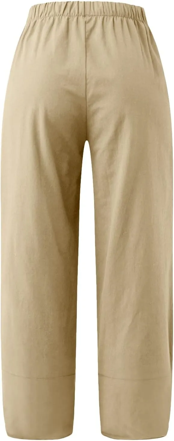 Women's Linen Summer Flowy Palazzo Pants Low Waist Bootcut Slim-Fit Palazzo Pants Work Business