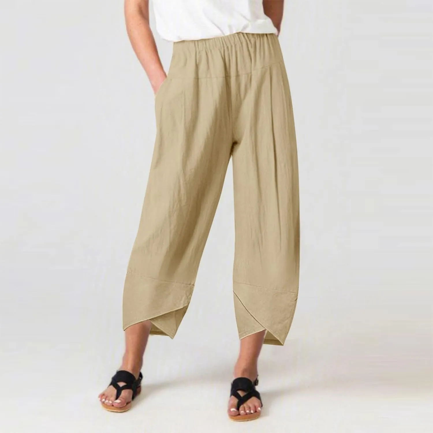 Women's Linen Summer Flowy Palazzo Pants Low Waist Bootcut Slim-Fit Palazzo Pants Work Business