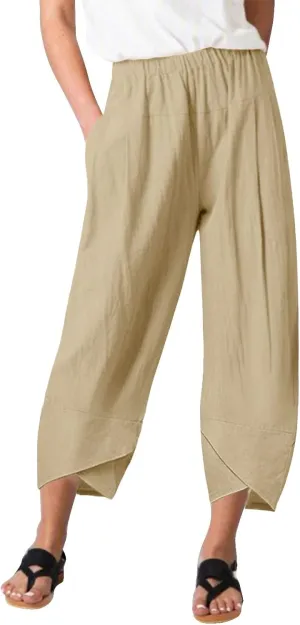 Women's Linen Summer Flowy Palazzo Pants Low Waist Bootcut Slim-Fit Palazzo Pants Work Business
