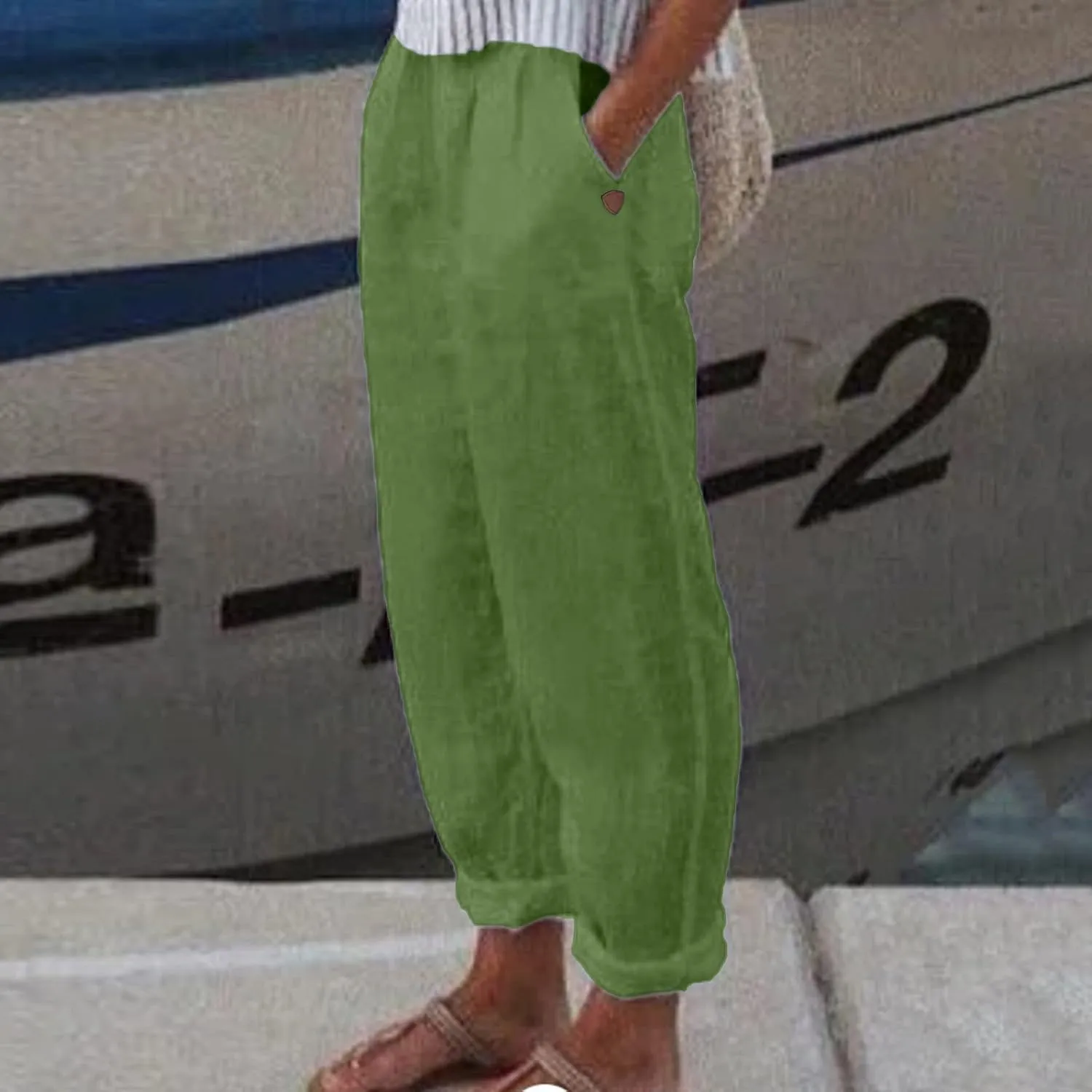 Womens Linen Summer Trendy Palazzo Pants High Waist Wide Leg Slim Fit Palazzo Pants Business Work