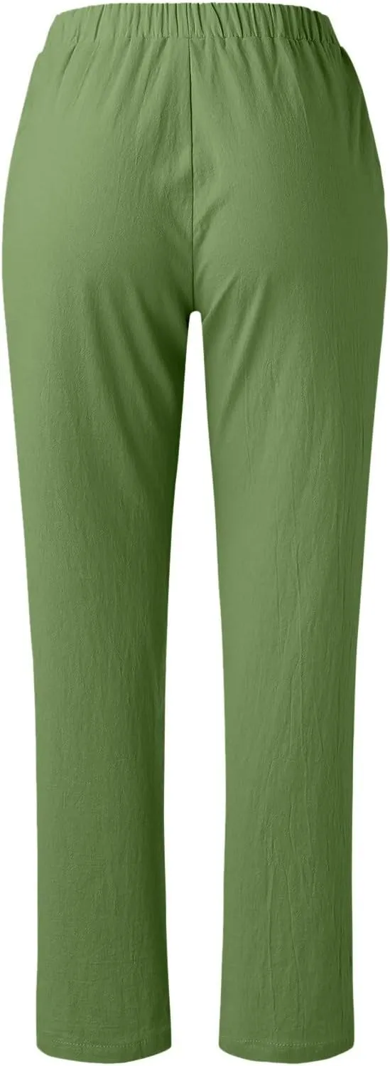 Womens Linen Summer Trendy Palazzo Pants High Waist Wide Leg Slim Fit Palazzo Pants Business Work