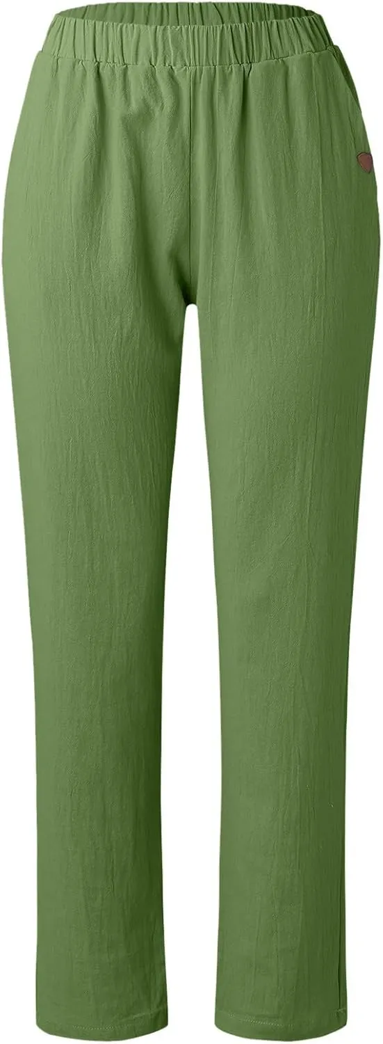 Womens Linen Summer Trendy Palazzo Pants High Waist Wide Leg Slim Fit Palazzo Pants Business Work