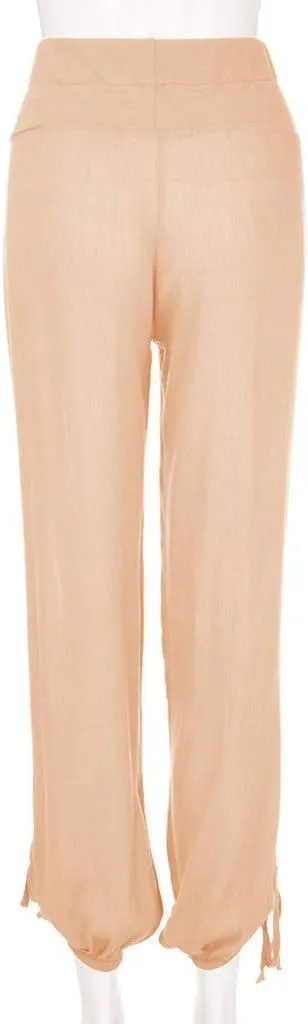 Womens Linen Summer Y2K Streetwear Palazzo Lounge Pants Low Waist Stretchy Plus Size Pants Beach