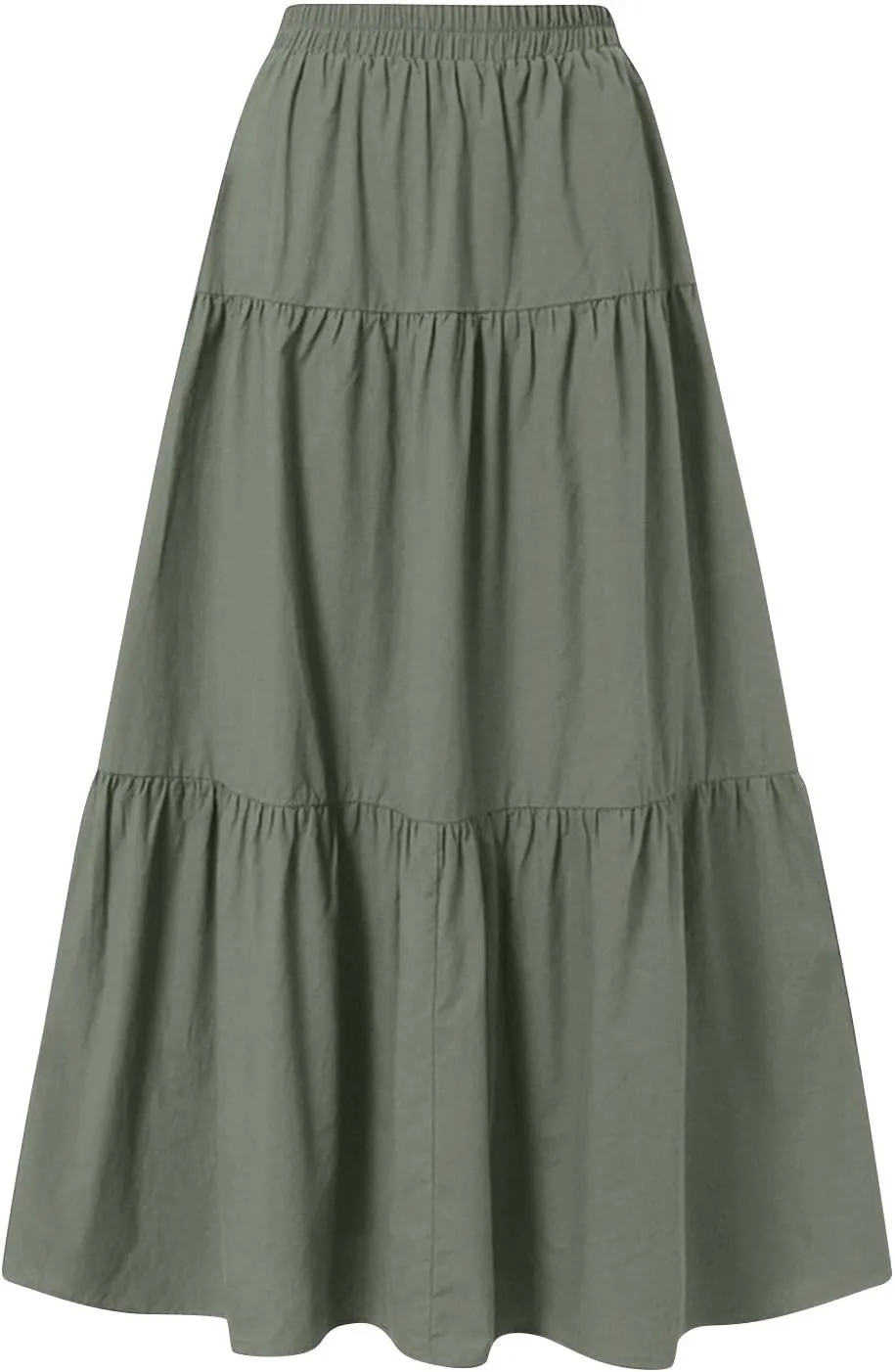 Women's Long Elastic High Waist Retro Pleated A-Line Flared Maxi Skirts