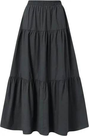 Women's Long Elastic High Waist Retro Pleated A-Line Flared Maxi Skirts