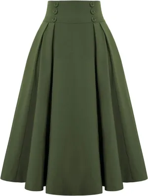 Women's Maxi Dresses 2025 Elegant Trendy Midi Vintage Button Elastic High Waisted Pleated Cocktail Skirts, S-2XL