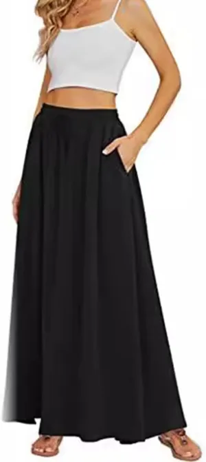 Womens Maxi Floral Skirt Flowy High Waist Elastic Long Skirts Casual Beach Trendy Flowy Skirt with Pockets
