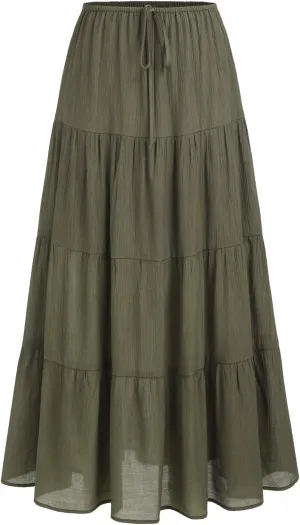 Women's Maxi Skirts Flowy Skirt Elastic High Waist Pleated A-Line Flared Long Skirts