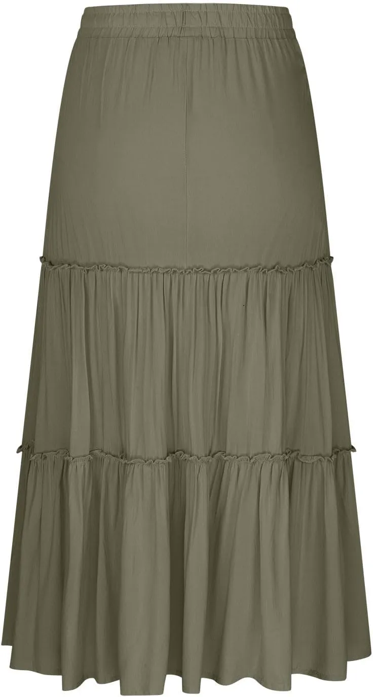 Women's Maxi Skirts Tiered A-Line Pleated Long Skirt Summer Drawstring High Waist Boho Beach Vacation Travel Outfits