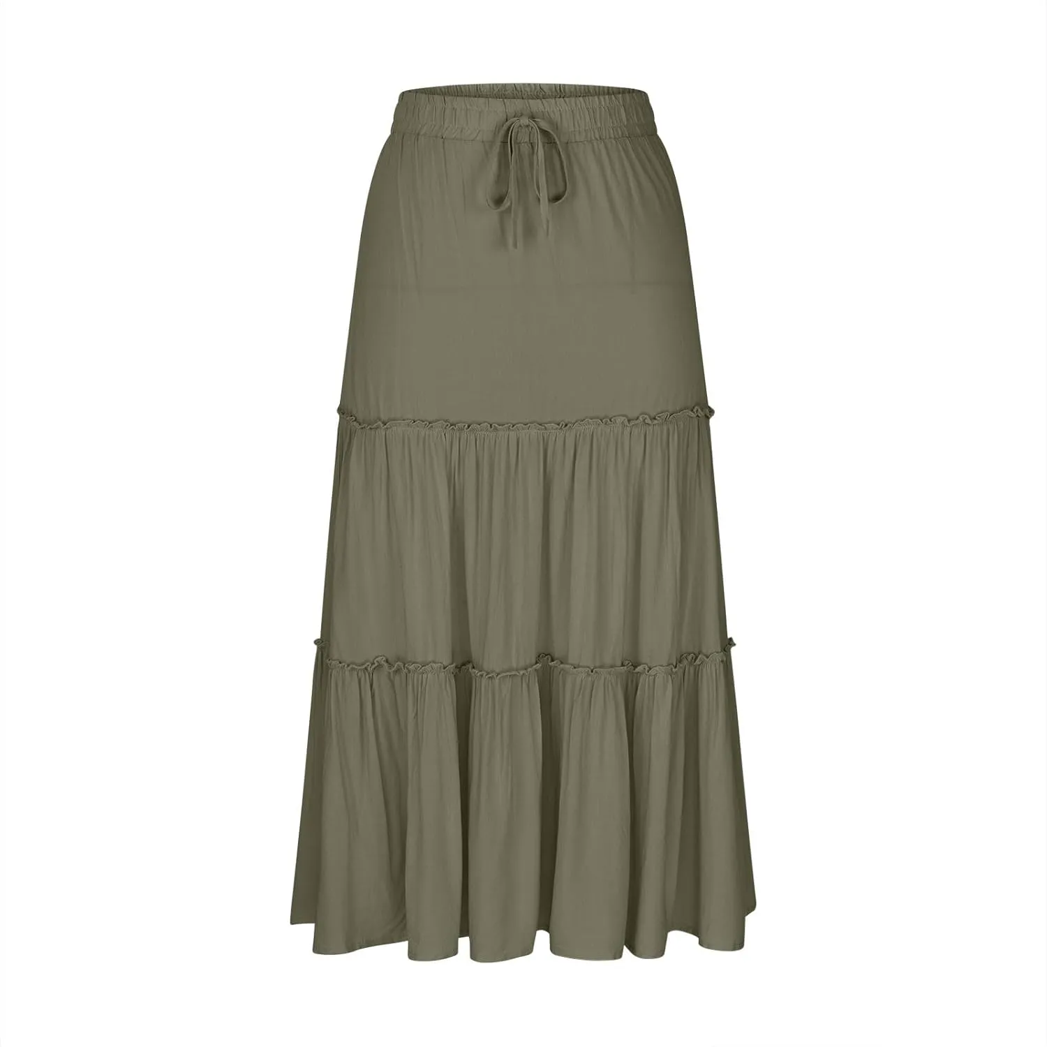 Women's Maxi Skirts Tiered A-Line Pleated Long Skirt Summer Drawstring High Waist Boho Beach Vacation Travel Outfits