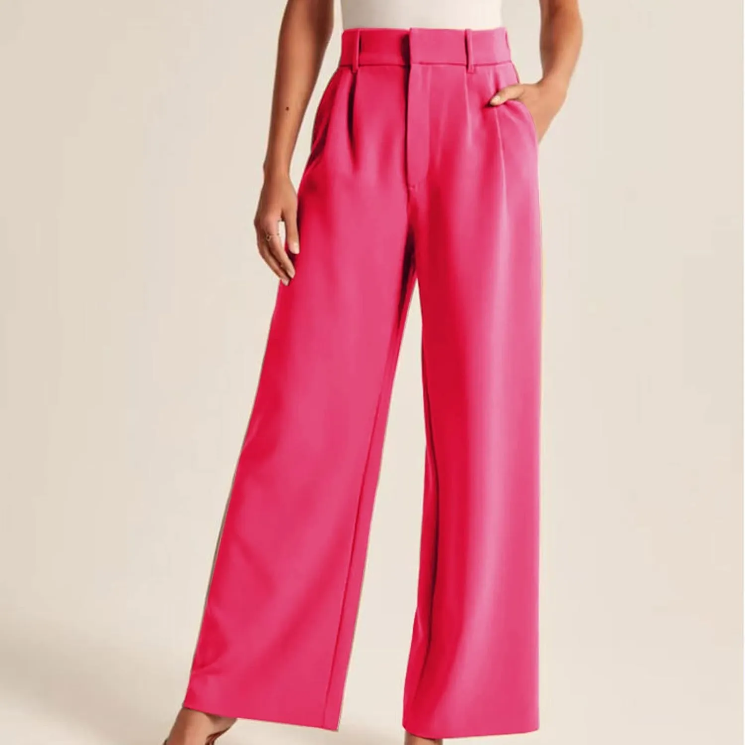 Women's Pants Casual High Waist Trousers Fashion Wide Leg Solid Flared Pants Stretchy Work Pants with Pockets