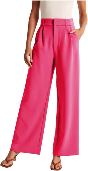 Women's Pants Casual High Waist Trousers Fashion Wide Leg Solid Flared Pants Stretchy Work Pants with Pockets