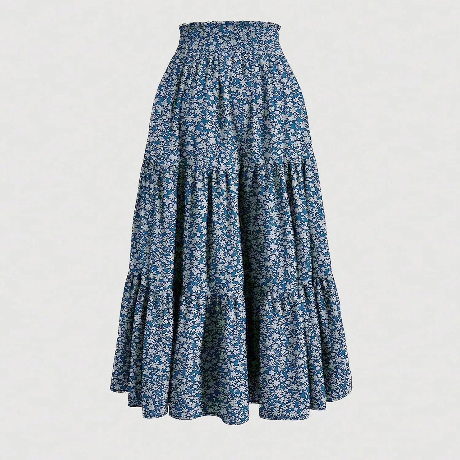 Women's Pleated Skirts Summer Casual Loose Trendy Elastic Waist Floral Print Bohemian Sun A-Line Maxi Skirt, S-XL