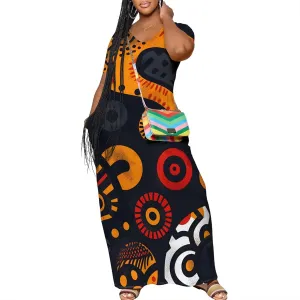 Women's Plus Size Summer Dress African Art Graphic Print Maxi Flowy Tank Dress Casual A Line Skirt for Curvy Women