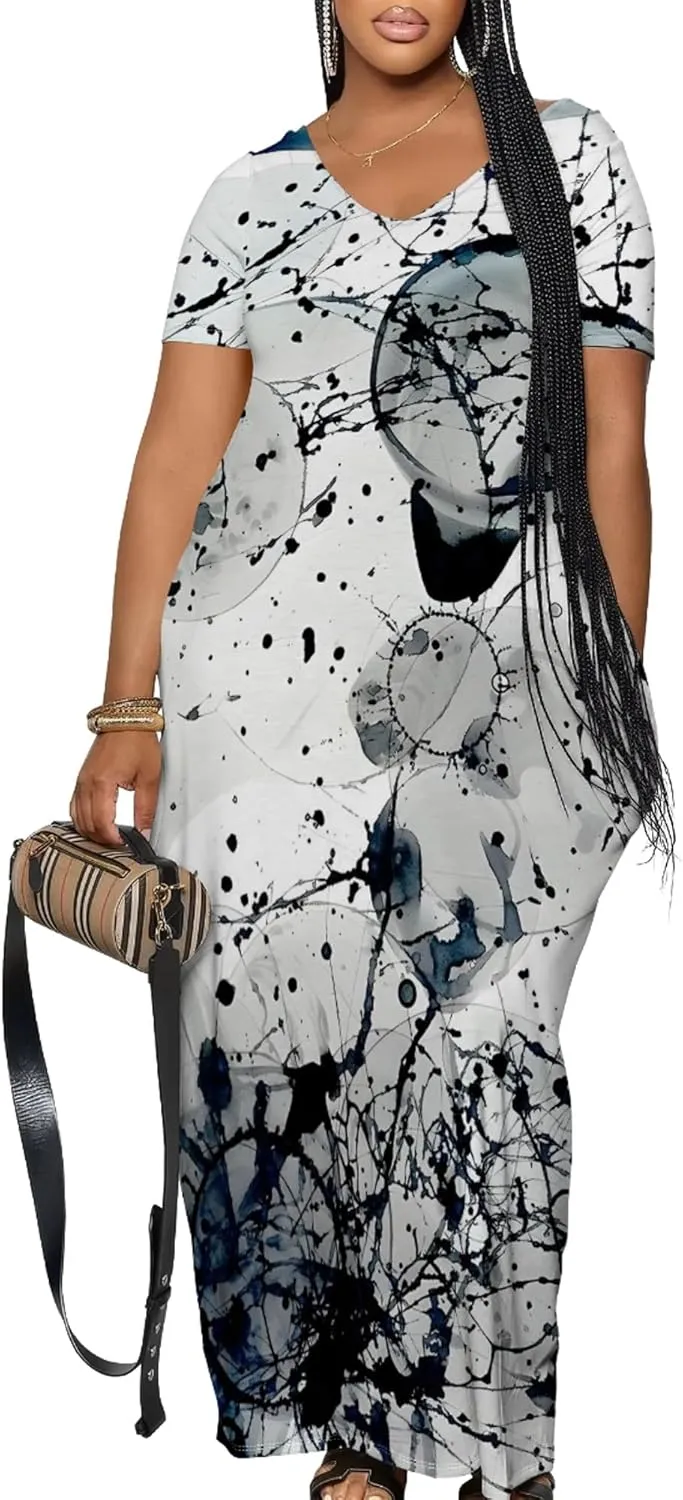 Women's Plus Size Summer Dress African Art Graphic Print Maxi Flowy Tank Dress Casual A Line Skirt for Curvy Women