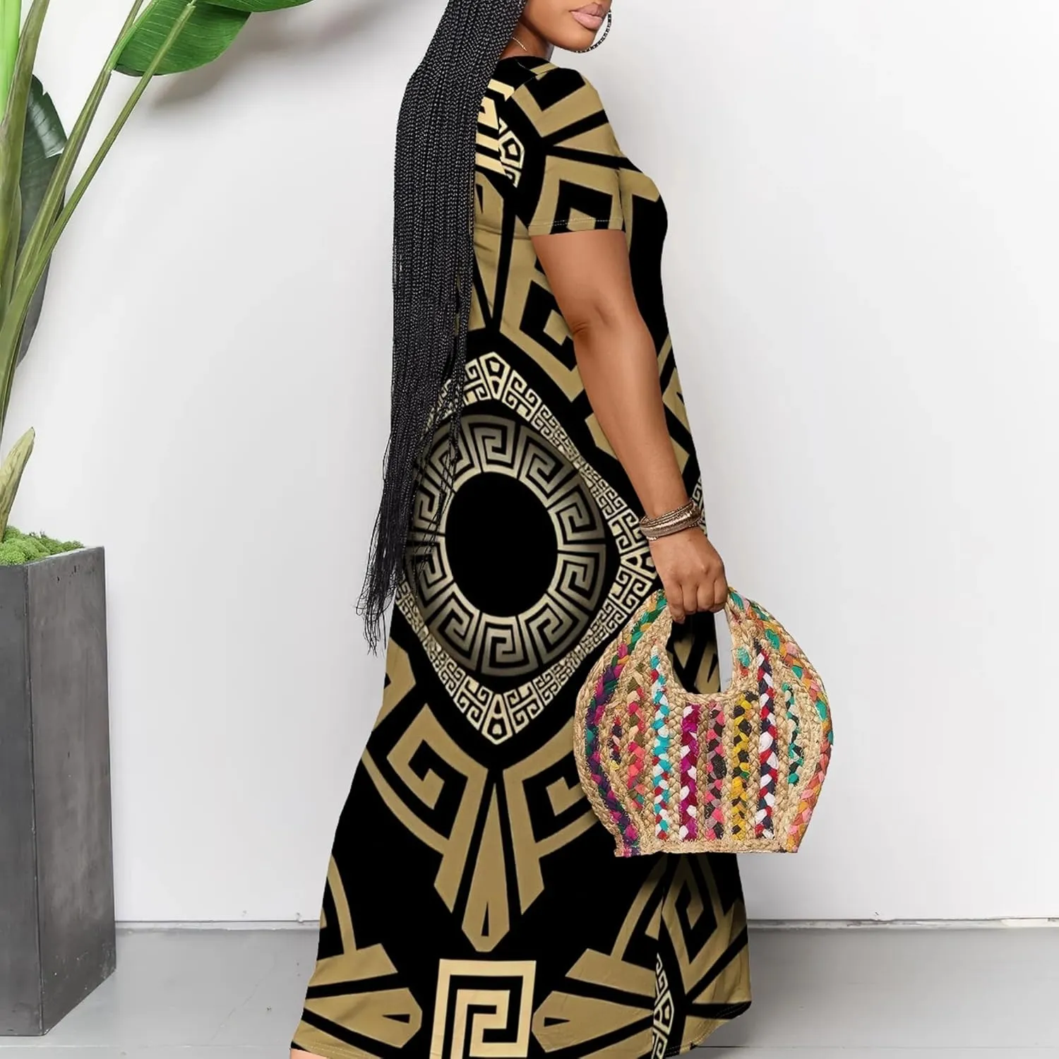 Women's Plus Size Summer Dress African Art Graphic Print Maxi Flowy Tank Dress Casual A Line Skirt for Curvy Women