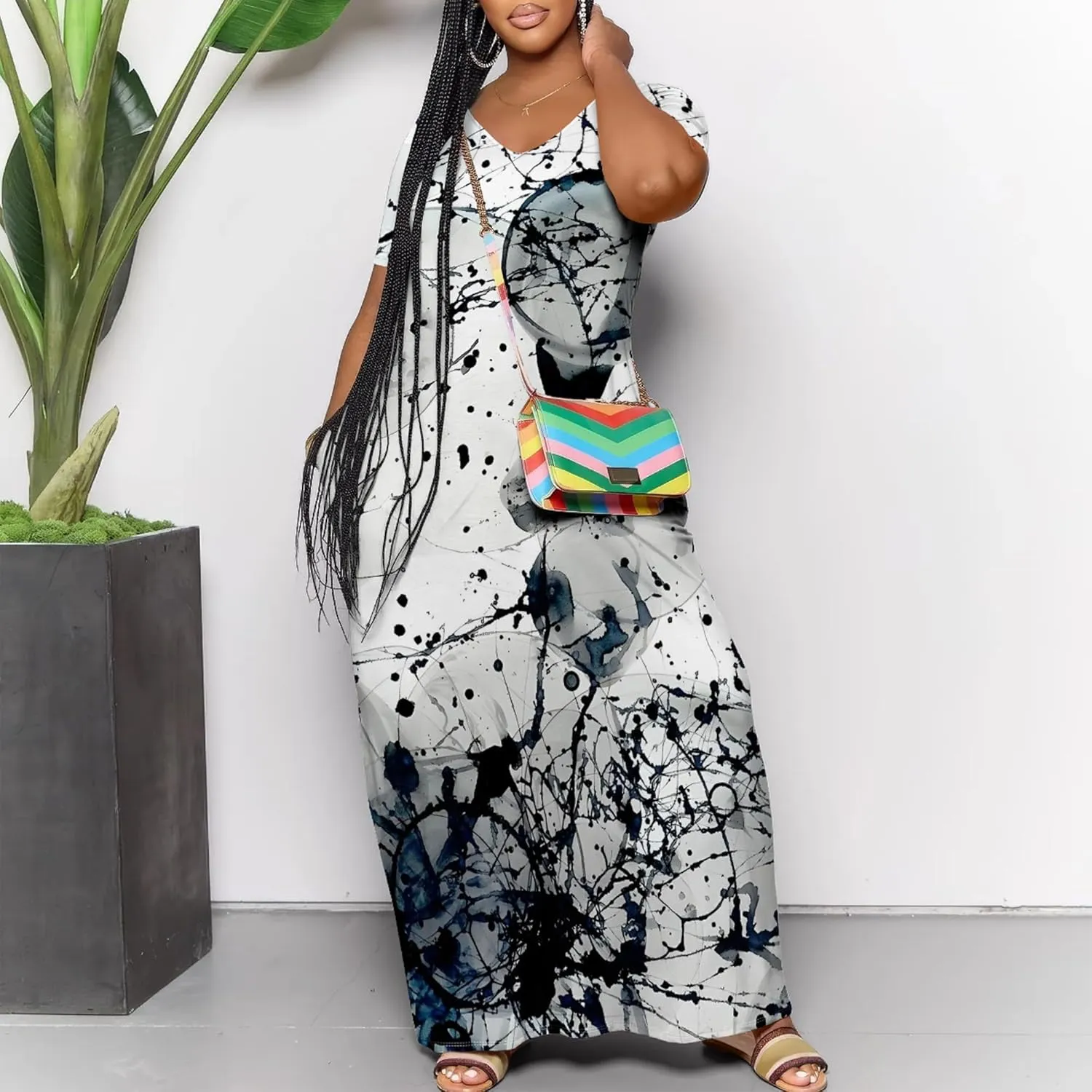 Women's Plus Size Summer Dress African Art Graphic Print Maxi Flowy Tank Dress Casual A Line Skirt for Curvy Women
