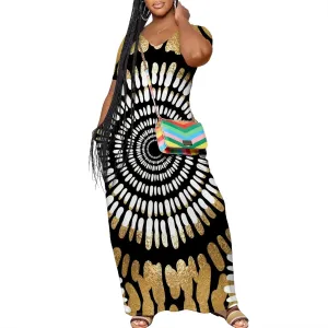 Women's Plus Size Summer Dress African Art Graphic Print Maxi Flowy Tank Dress Casual A Line Skirt for Curvy Women