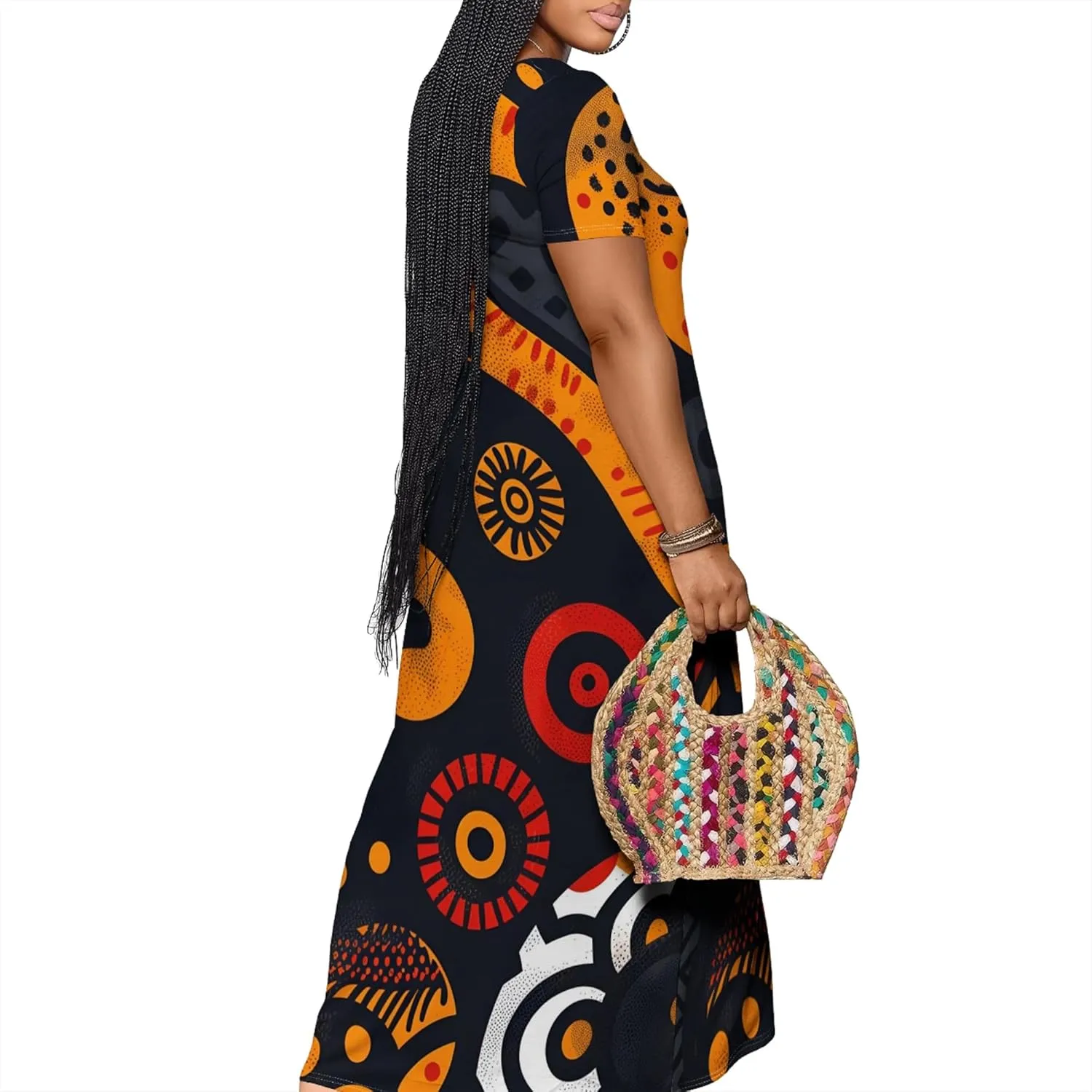 Women's Plus Size Summer Dress African Art Graphic Print Maxi Flowy Tank Dress Casual A Line Skirt for Curvy Women