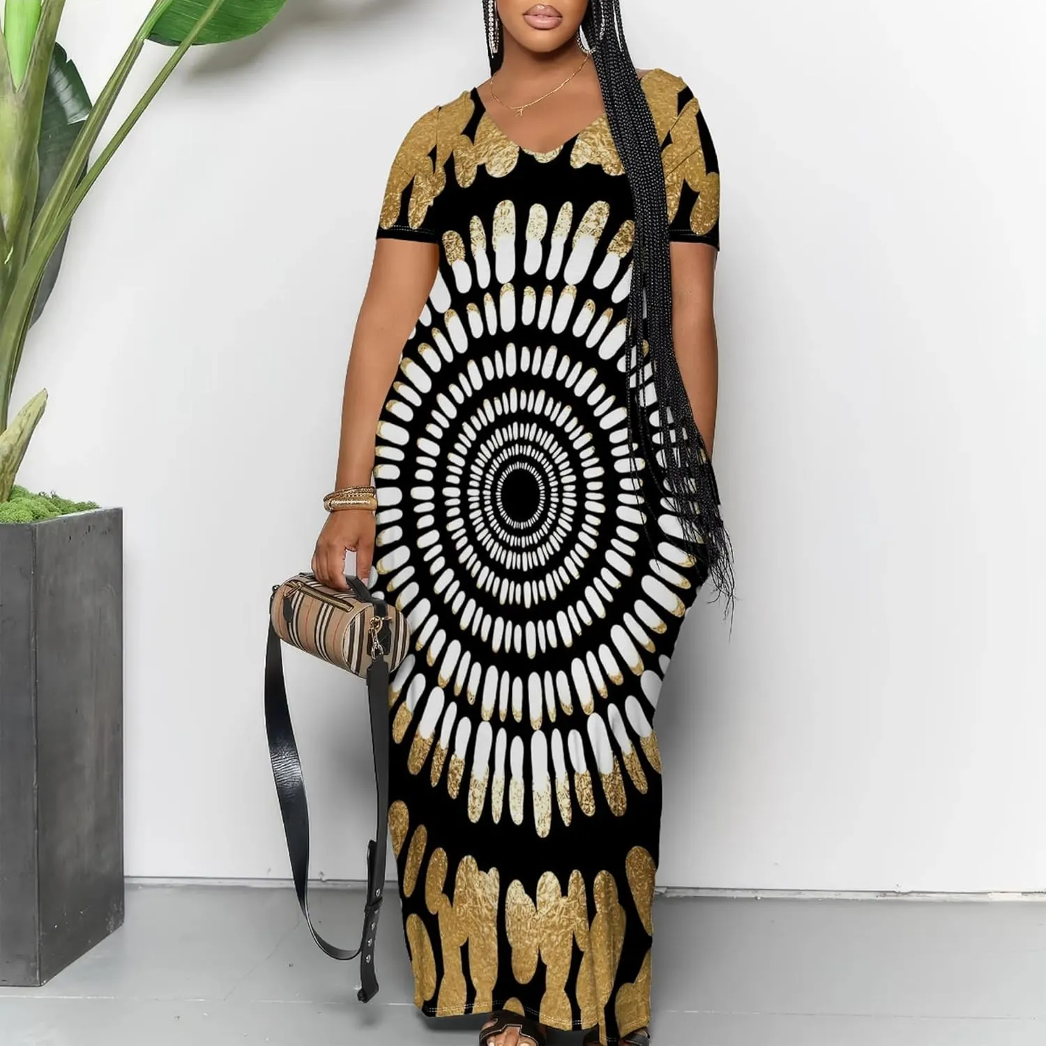 Women's Plus Size Summer Dress African Art Graphic Print Maxi Flowy Tank Dress Casual A Line Skirt for Curvy Women