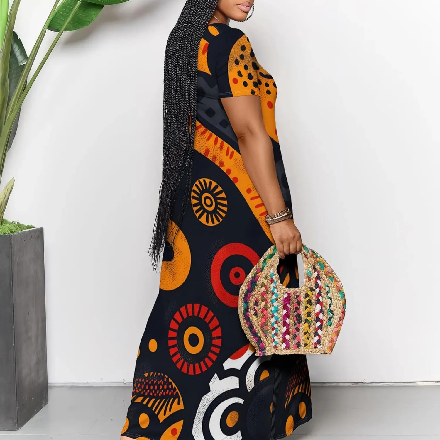 Women's Plus Size Summer Dress African Art Graphic Print Maxi Flowy Tank Dress Casual A Line Skirt for Curvy Women