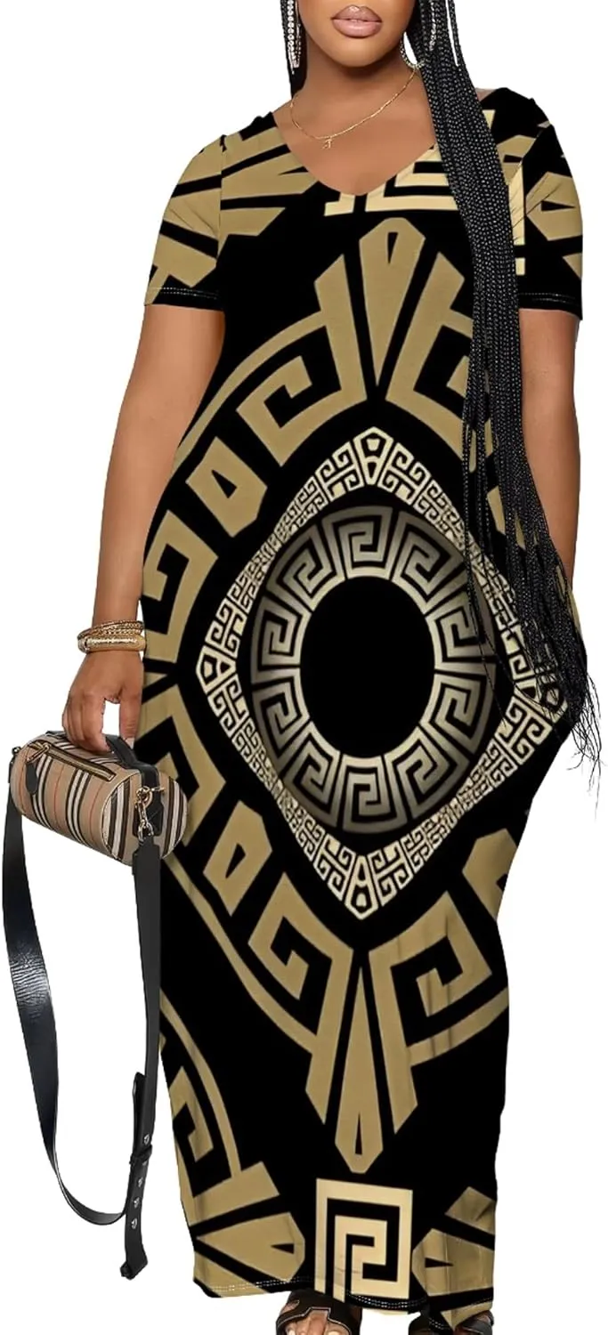 Women's Plus Size Summer Dress African Art Graphic Print Maxi Flowy Tank Dress Casual A Line Skirt for Curvy Women