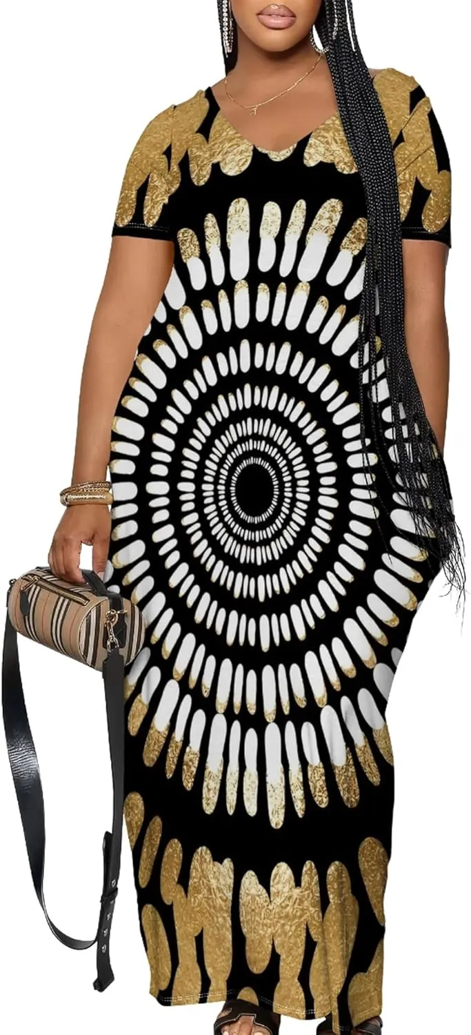 Women's Plus Size Summer Dress African Art Graphic Print Maxi Flowy Tank Dress Casual A Line Skirt for Curvy Women