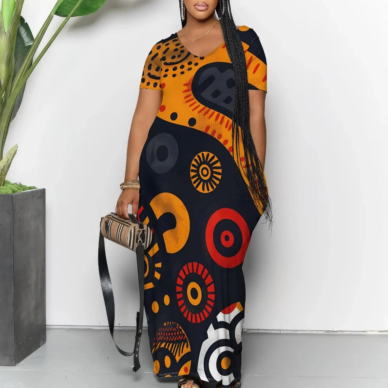 Women's Plus Size Summer Dress African Art Graphic Print Maxi Flowy Tank Dress Casual A Line Skirt for Curvy Women