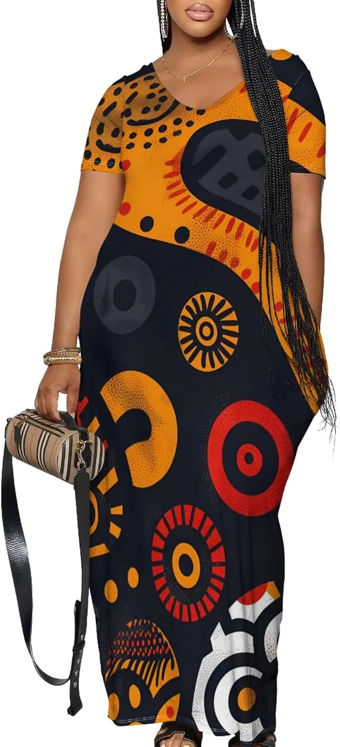 Women's Plus Size Summer Dress African Art Graphic Print Maxi Flowy Tank Dress Casual A Line Skirt for Curvy Women