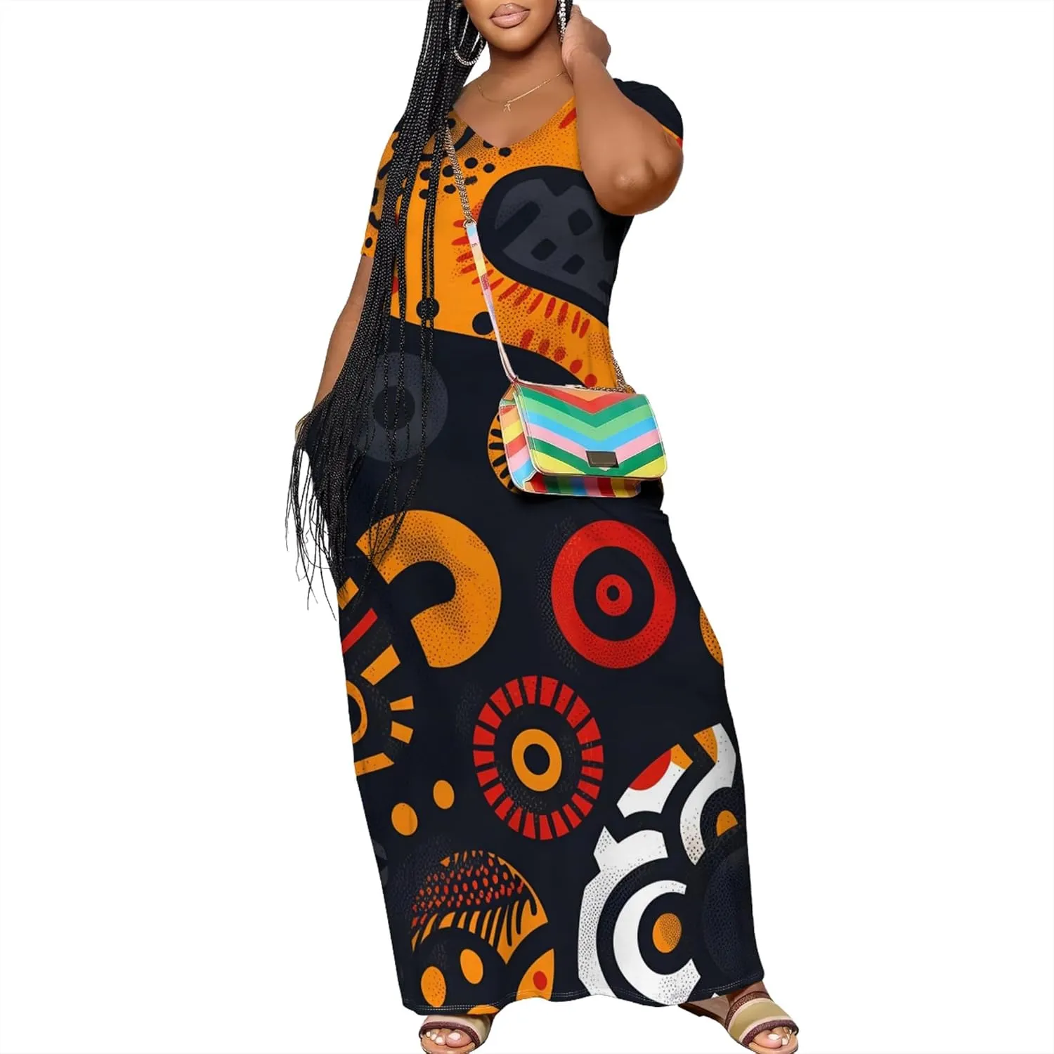Women's Plus Size Summer Dress African Art Graphic Print Maxi Flowy Tank Dress Casual A Line Skirt for Curvy Women